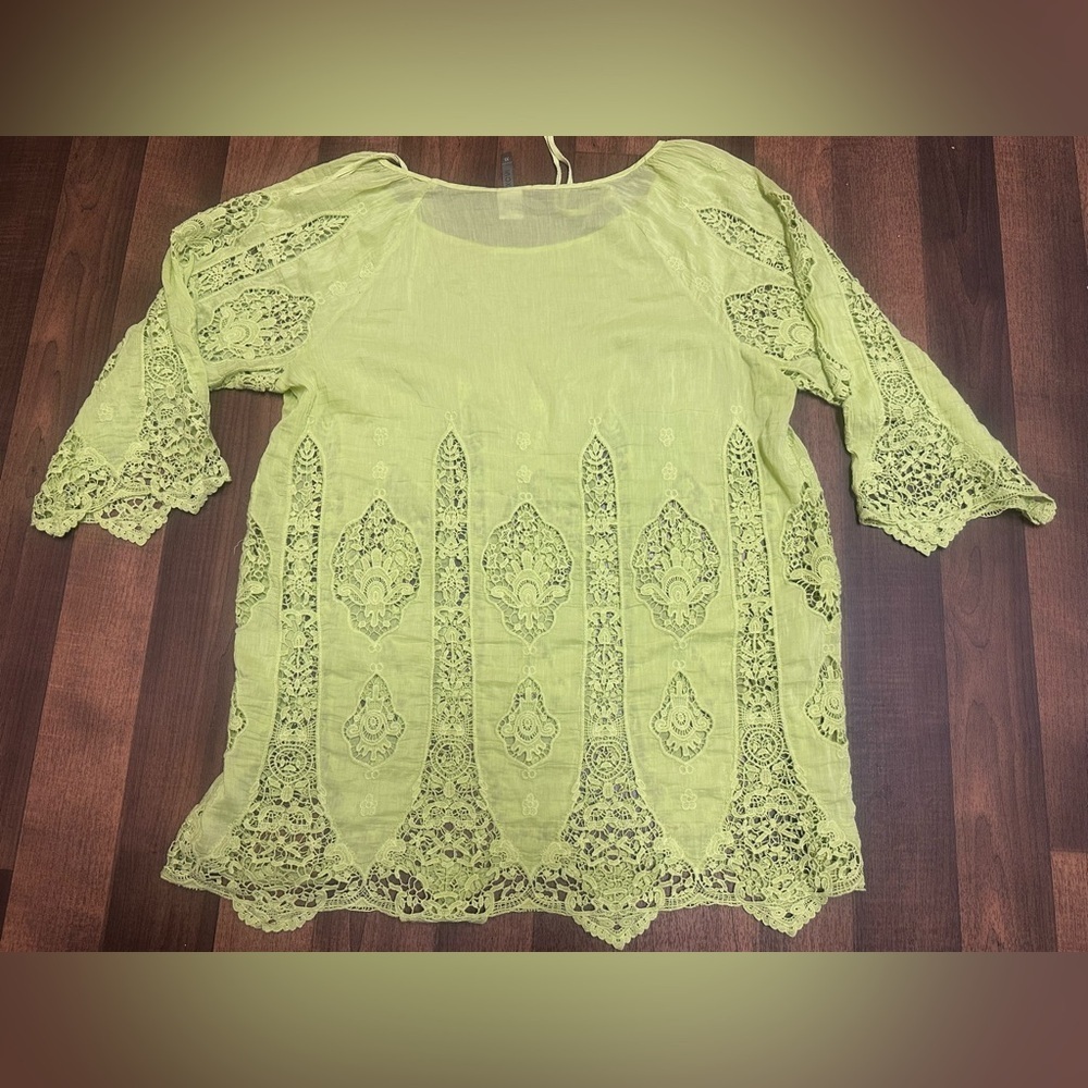 XCVI Yellow Green Boxy Embellished Blouse - Picture 8 of 10